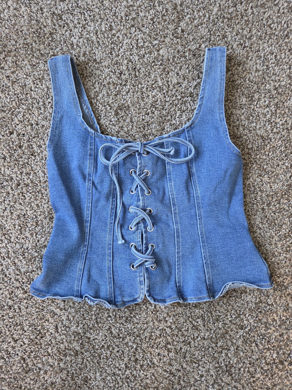 Denim Lace-Up Corset Tank Top